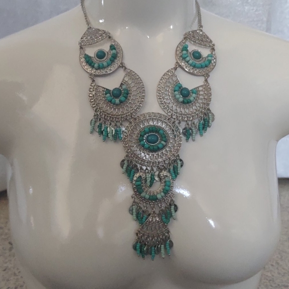 Turquoise Bib Statement Necklace JULES Bohemian